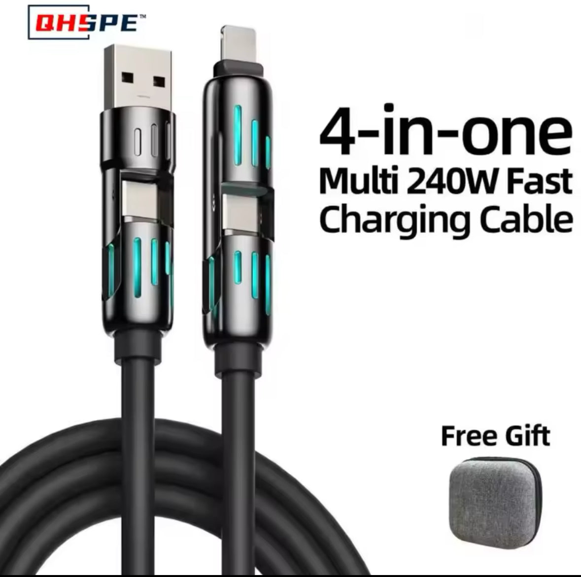 2pack,240 w 4 in 1 cable, fast charging cable